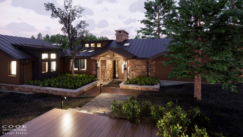 Pine Residence Guest House Porch Dusk Rendering