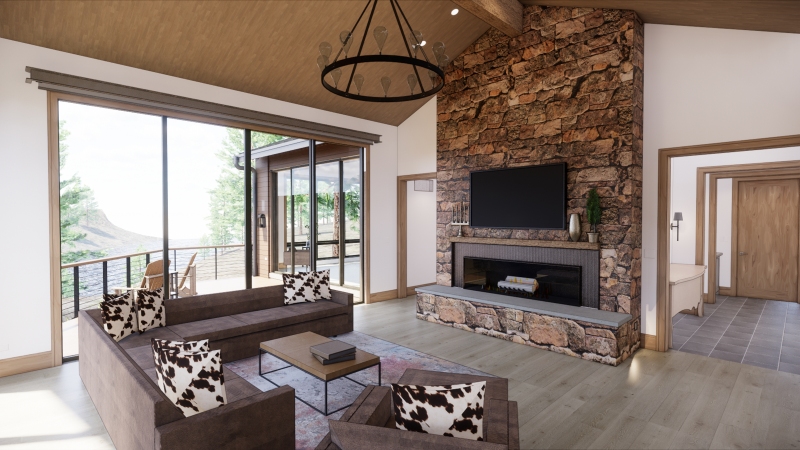 Pine Residence Guest House Fireplace Rendering